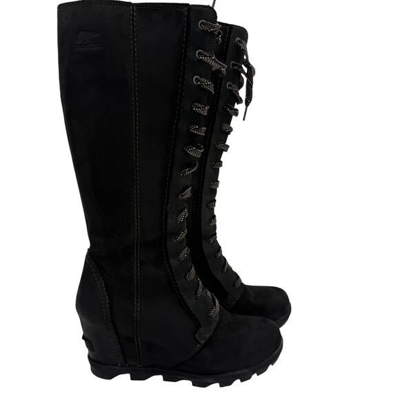 Sorel Women's Black Leather Joan of Arctic Wedge II Lace Up Tall Boots Size 9 - Picture 1 of 10